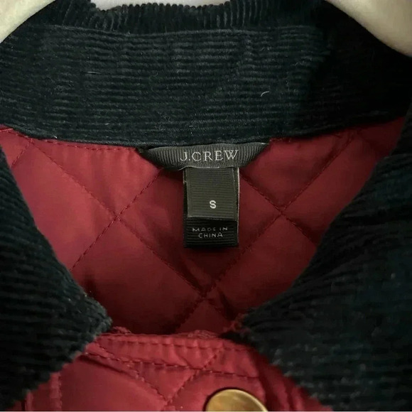 J.Crew Red Quilted Goose Down Puffer Jacket S Corduroy Collar Gold Buttons - Picture 3 of 15